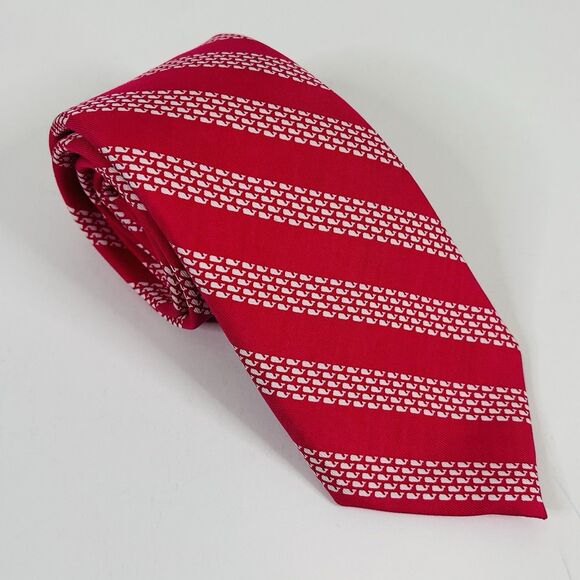 Vineyard Vines 100% Silk Necktie Tie Whale Striped Pink White 3 1/4 x 59 - Picture 1 of 3
